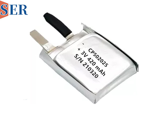 CP502025 Li-MnO2 Soft خلية بطارية رفيعة للغاية ، عمر طويل 550 مللي أمبير في الساعة لتتبع الحيوانات