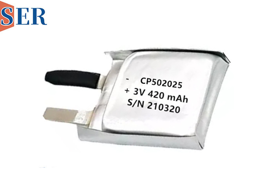 CP502025 Li-MnO2 Soft خلية بطارية رفيعة للغاية ، عمر طويل 550 مللي أمبير في الساعة لتتبع الحيوانات