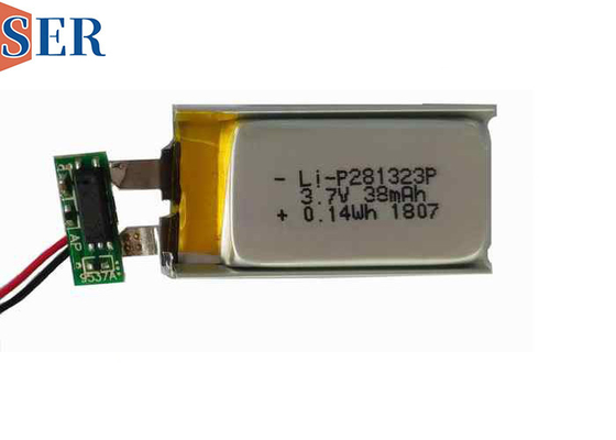 LP281323 3.7v 38mAh بطارية البوليمر الليثيوم القابلة لإعادة الشحن مع كابل FPC لأذن الهاتف اللاسلكي
