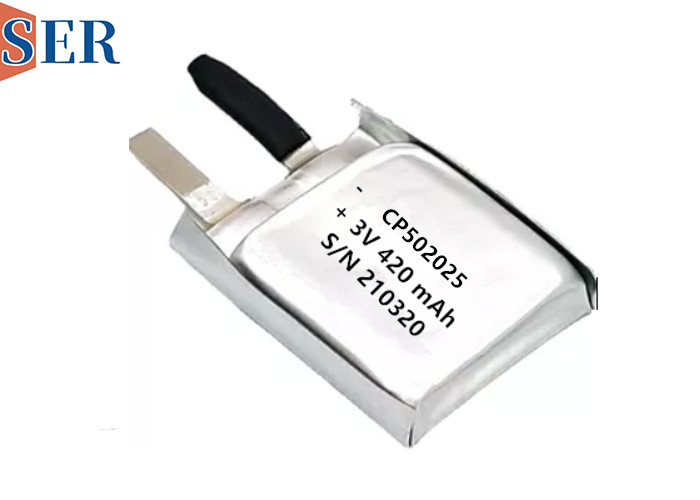 CP502025 Li-MnO2 Soft خلية بطارية رفيعة للغاية ، عمر طويل 550 مللي أمبير في الساعة لتتبع الحيوانات